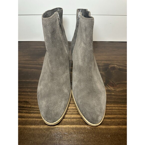 Clarks Gray Suede Ankle Boots Side Zipper Block Heel Booties Women's 9.5 - Picture 5 of 11